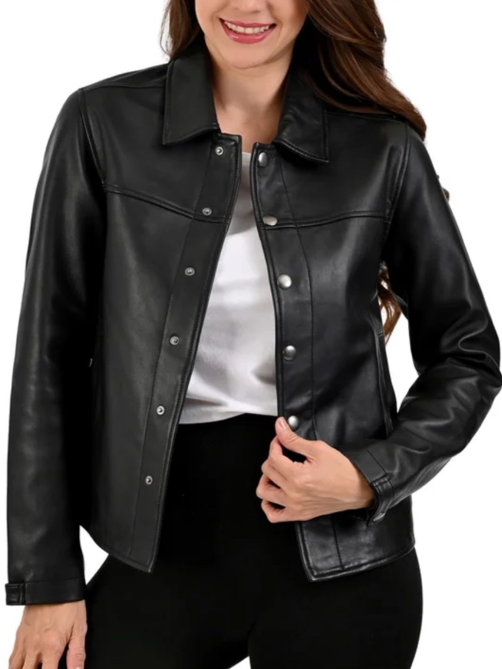 Frye Women’s XL Black Genuine Lamb Leather Jacket Snap Front NWT